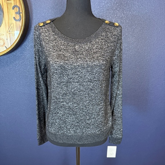 J. Crew Factory Sweaters - J. Crew NWT Gray/Black Marled Crew Neck Sweater with Button Shoulder | Size XS